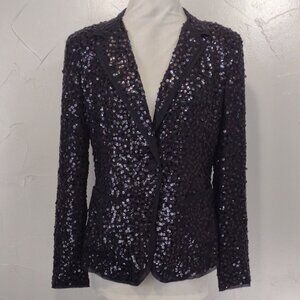 DKNY Shimmering Black Silk Sequin Blazer 6